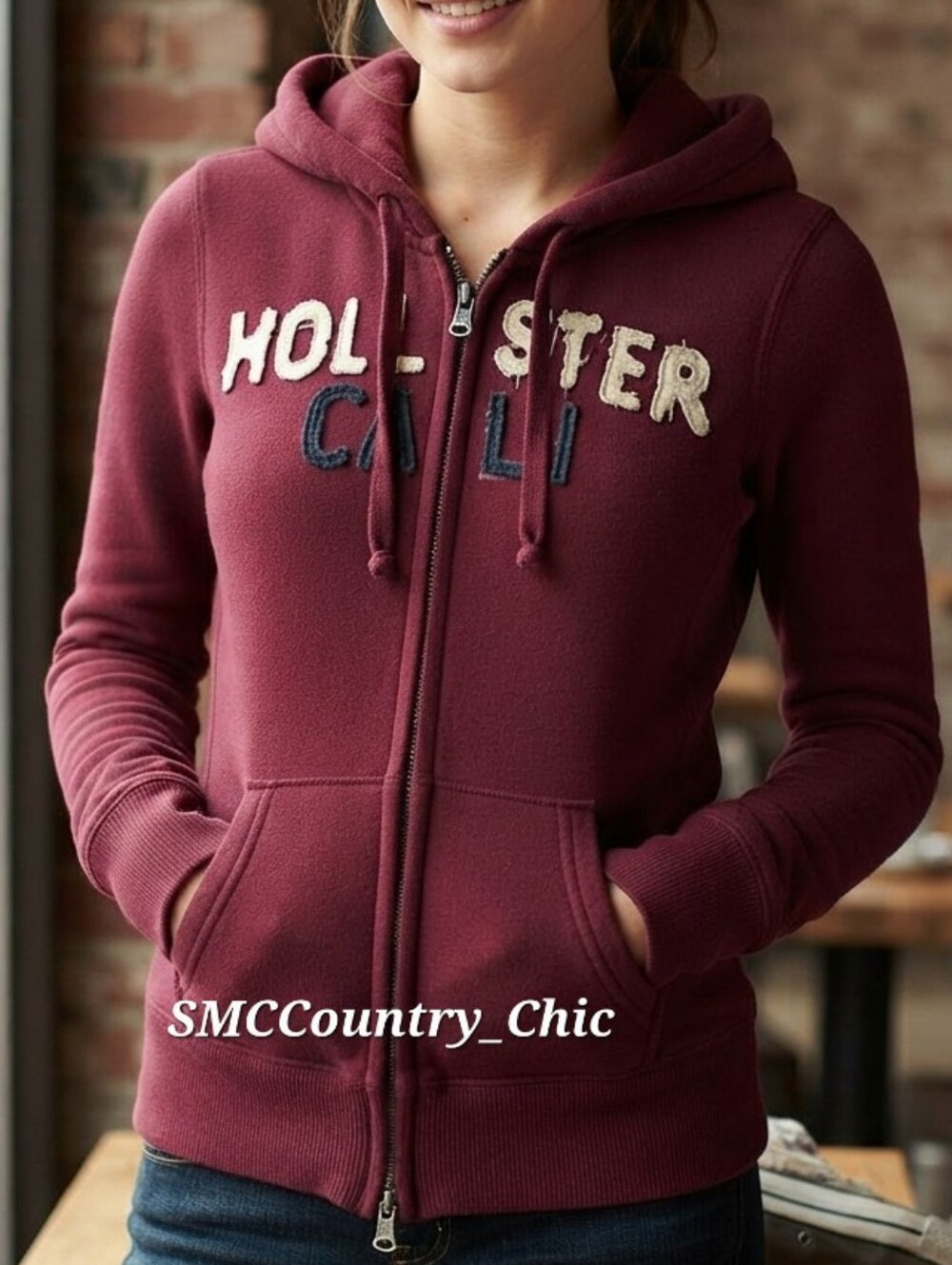 Vintage Y2K Hollister Full Zip Embroidered Graphic Hoodie